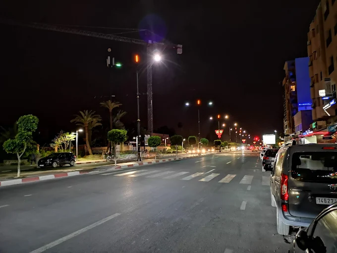 Night view of Avenue Abdelkrim Al Khattabi near El Hamra Hotel Marrakech